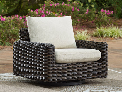 Auburndale Furniture Outlet - Ashley Furniture - Kimora Outdoor - Swivel Lounge Chair w/Cushion / Beige/Dark Brown - P711-810