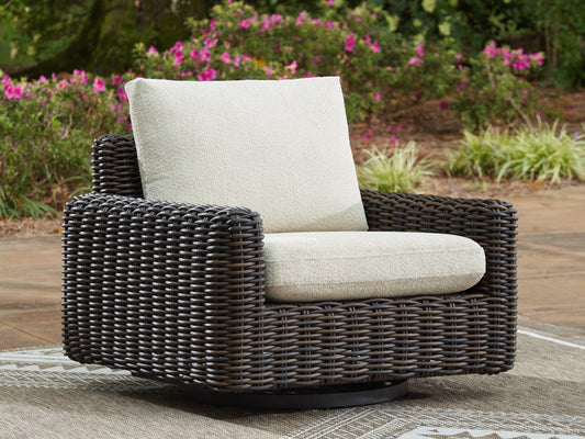 Auburndale Furniture Outlet - Ashley Furniture - Kimora Outdoor - Swivel Lounge Chair w/Cushion / Beige/Dark Brown - P711-810
