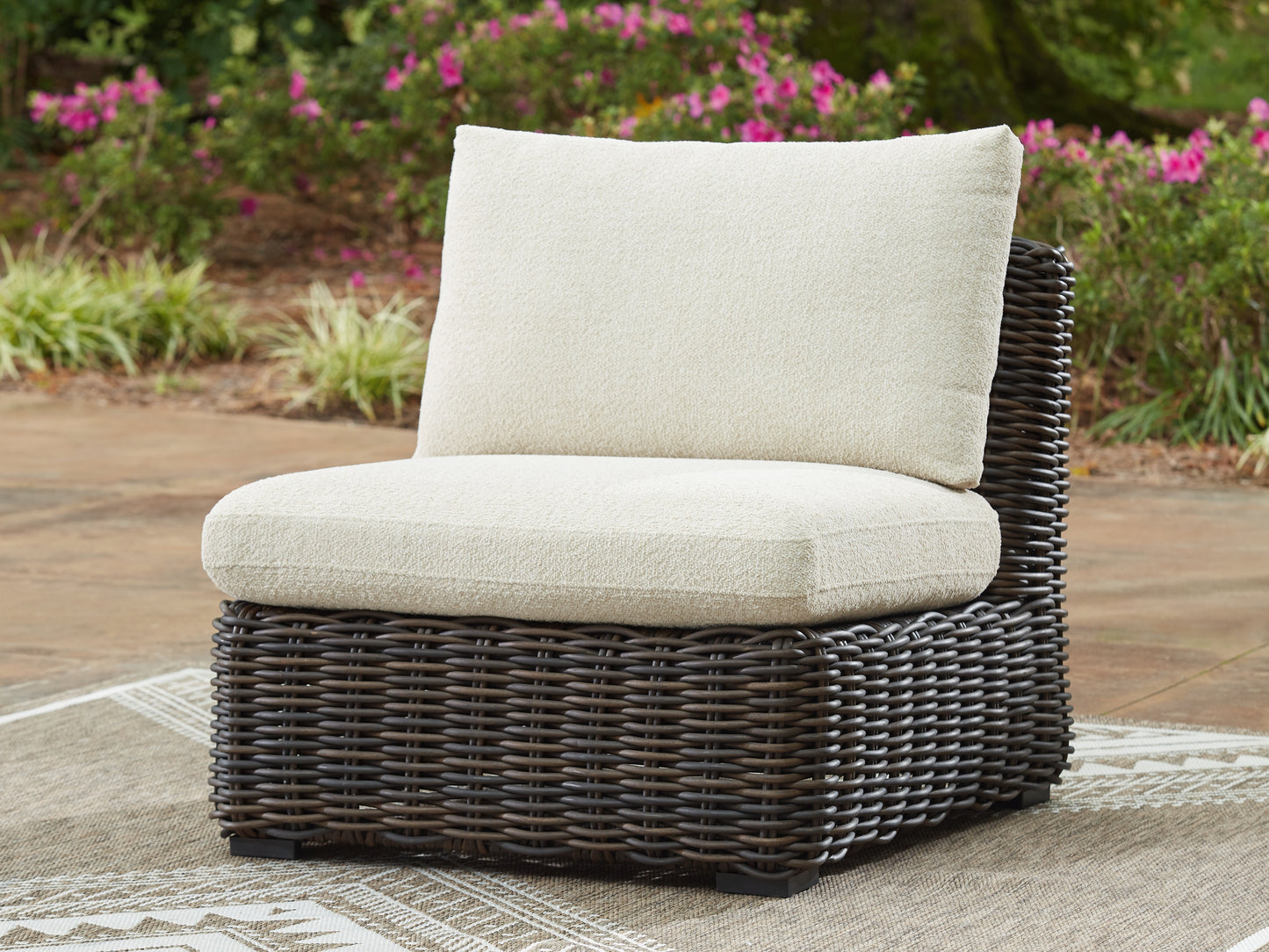 Auburndale Furniture Outlet - Ashley Furniture - Kimora Outdoor - Armless Chair w/Cushion / Beige/Dark Brown - P711-846