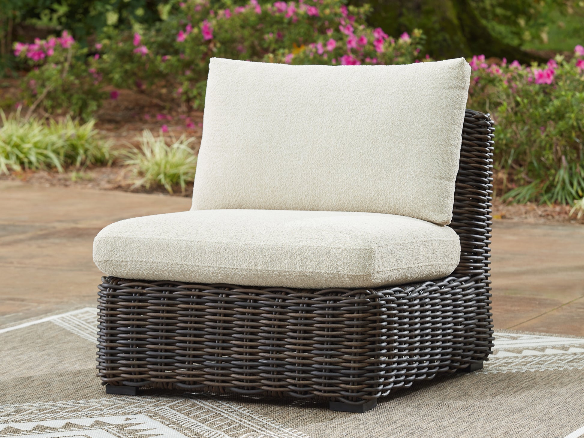Auburndale Furniture Outlet - Ashley Furniture - Kimora Outdoor - Armless Chair w/Cushion / Beige/Dark Brown - P711-846