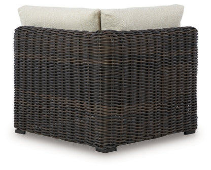 Auburndale Furniture Outlet - Ashley Furniture - Kimora Outdoor - Corner with Cushion / Beige/Dark Brown - P711-877