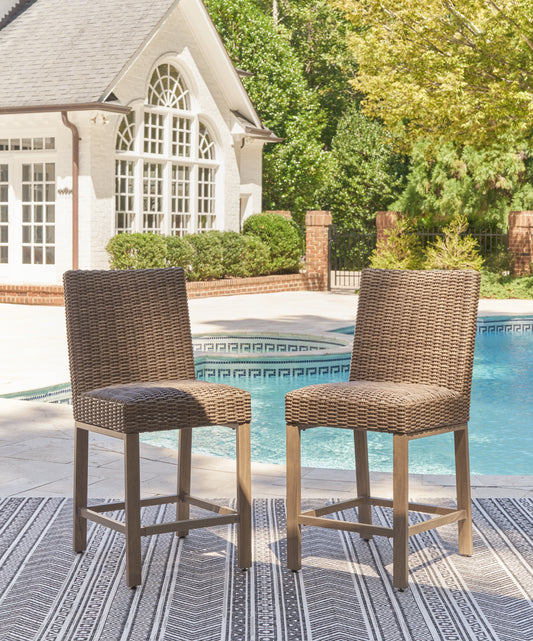 Auburndale Furniture Outlet - Ashley Furniture - Walton Bridge Outdoor - Square Bar Table w/Fire Pit / Driftwood - P749-665