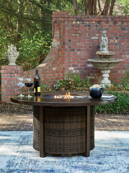 Auburndale Furniture Outlet - Ashley Furniture - Monterey Point Outdoor - Round Fire Pit Table / Dark Brown - PCP760-776
