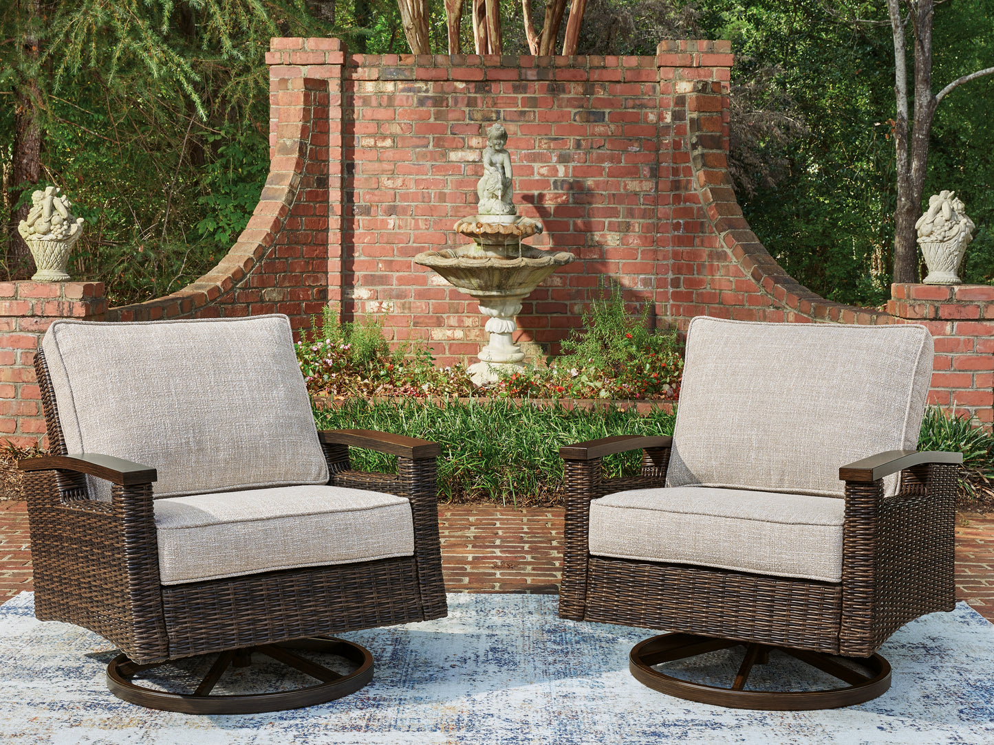 Auburndale Furniture Outlet - Ashley Furniture - Monterey Point Outdoor - Swivel Lounge Chair (Set of 2) / Dark Brown - PCP760-821