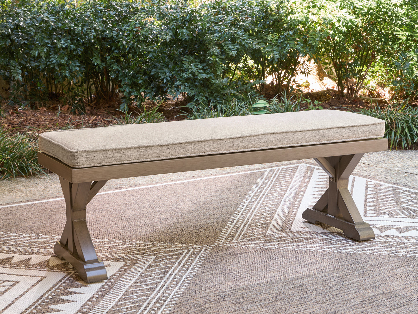 Auburndale Furniture Outlet - Ashley Furniture - Laguna Heights Outdoor - Bench with Cushion / Beige - PCP790-600