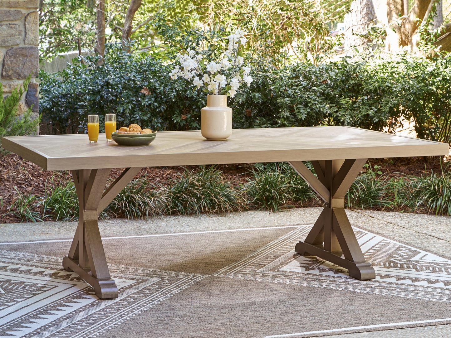 Auburndale Furniture Outlet - Ashley Furniture - Laguna Heights Outdoor - RECT Dining Table w/UMB OPT / Beige - PCP790-625