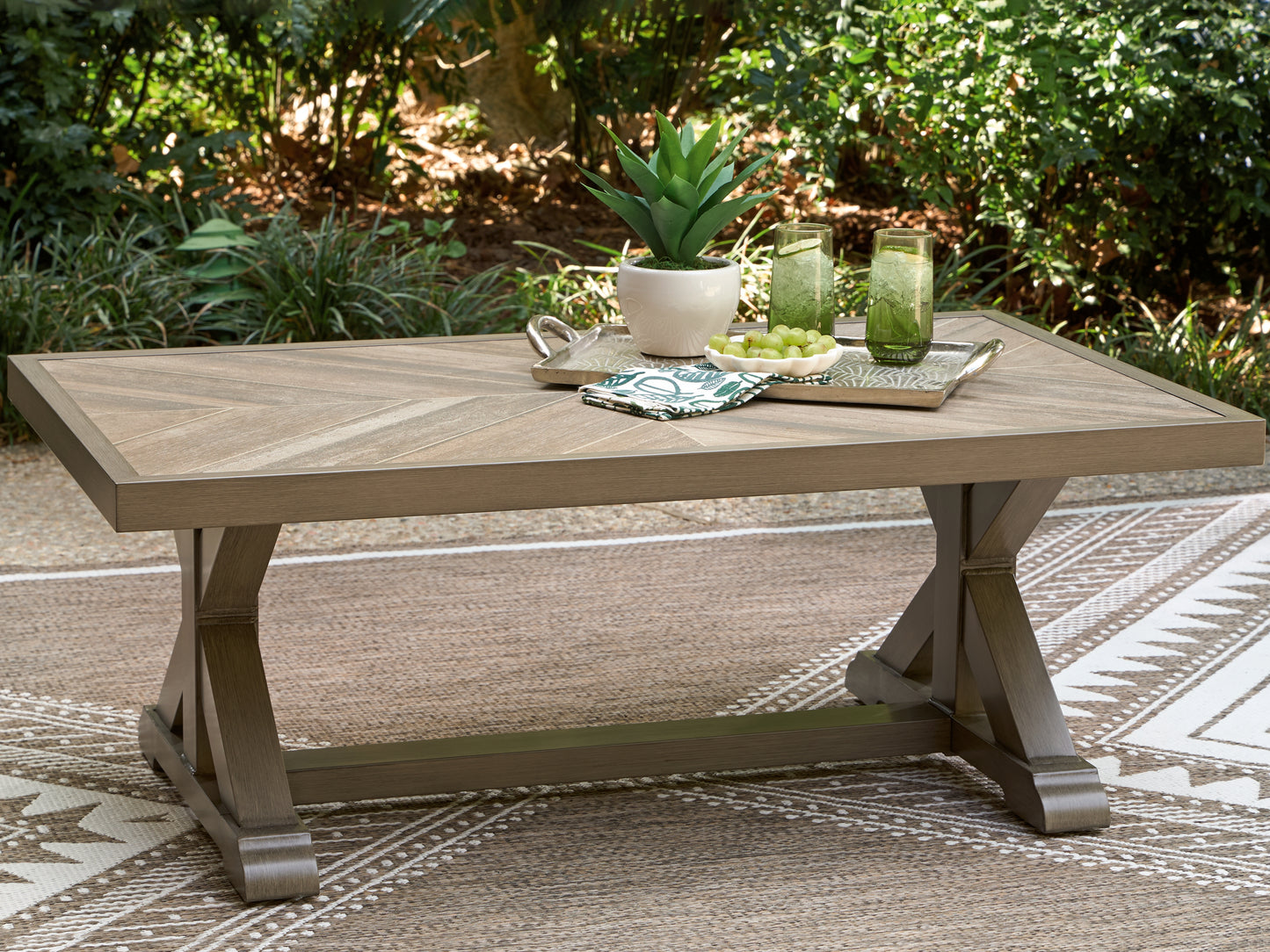 Auburndale Furniture Outlet - Ashley Furniture - Laguna Heights Outdoor - Rectangular Cocktail Table / Beige - PCP790-701