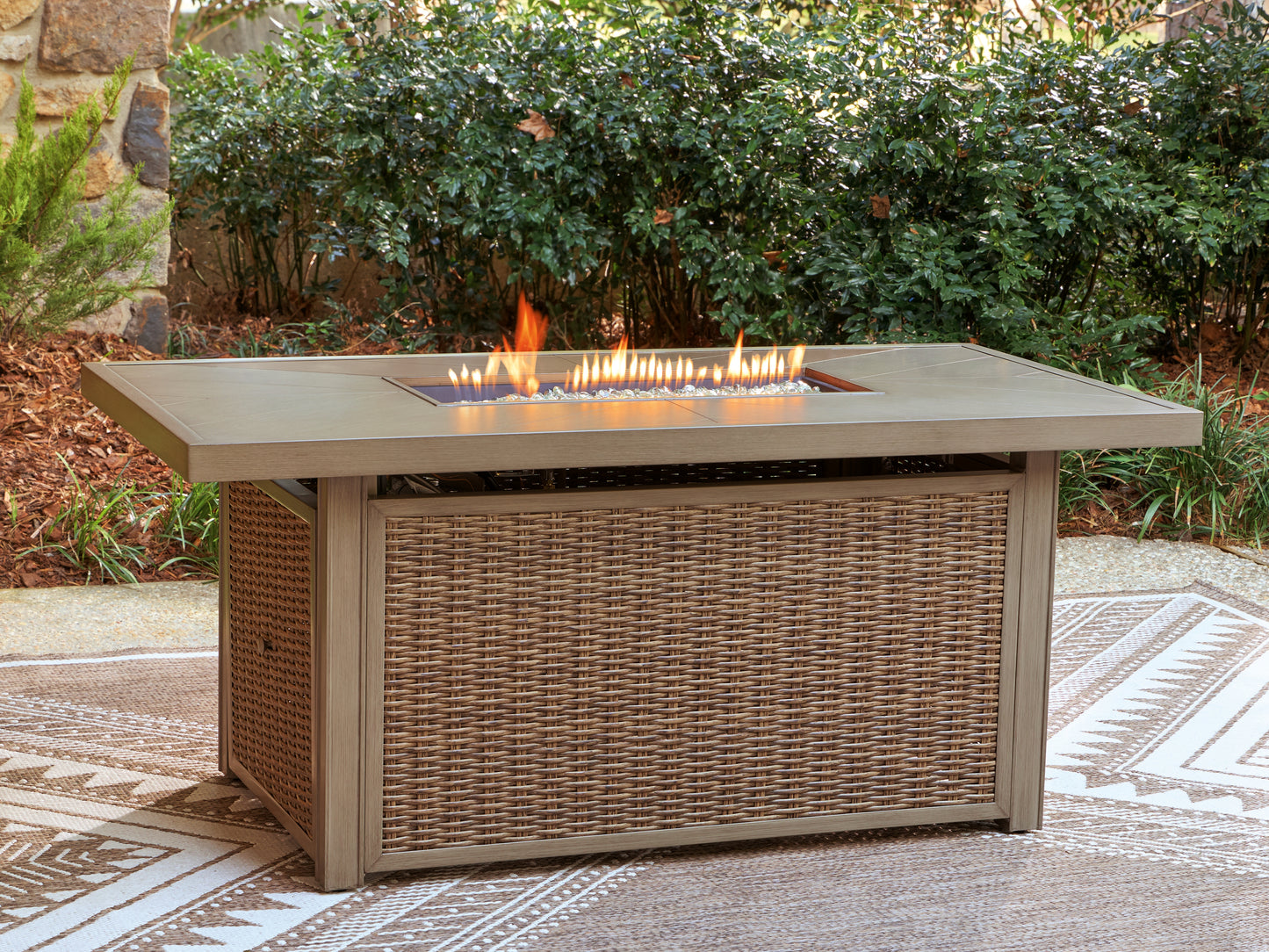 Auburndale Furniture Outlet - Ashley Furniture - Laguna Heights Outdoor - Rectangular Fire Pit Table / Beige - PCP790-773