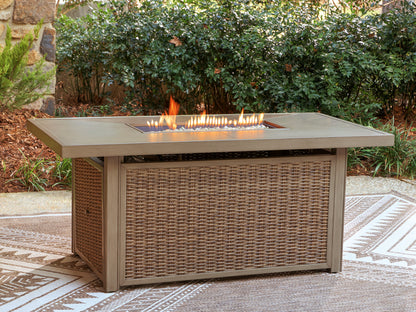 Auburndale Furniture Outlet - Ashley Furniture - Laguna Heights Outdoor - Rectangular Fire Pit Table / Beige - PCP790-773