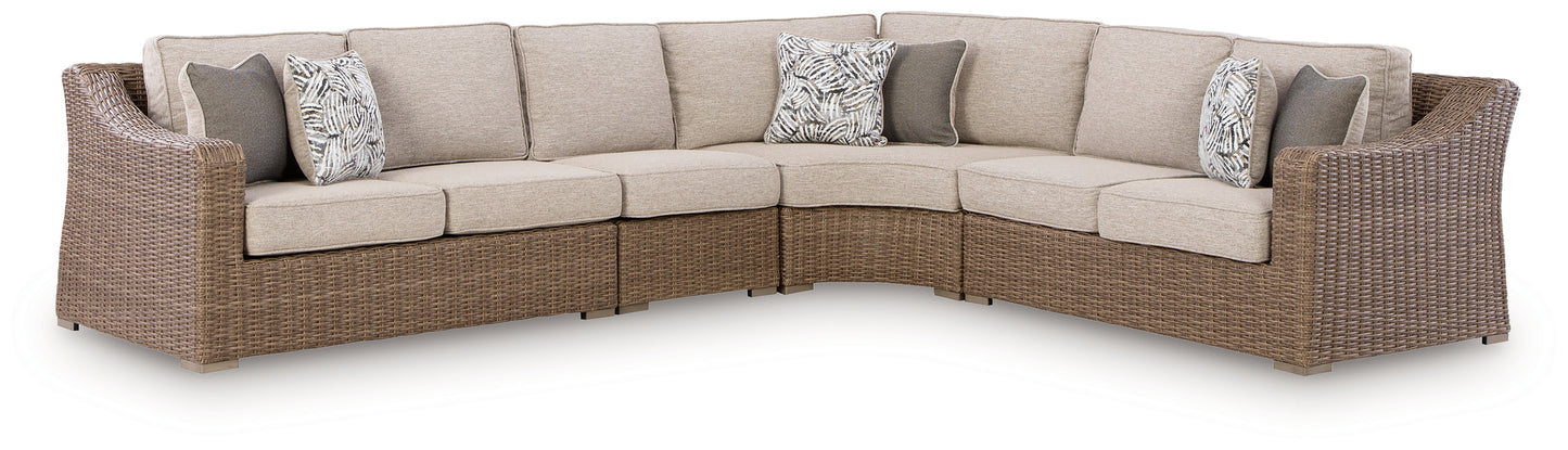 Auburndale Furniture Outlet - Ashley Furniture - Laguna Heights Outdoor - 4-Piece Outdoor Sectional / Beige - PCP790P2