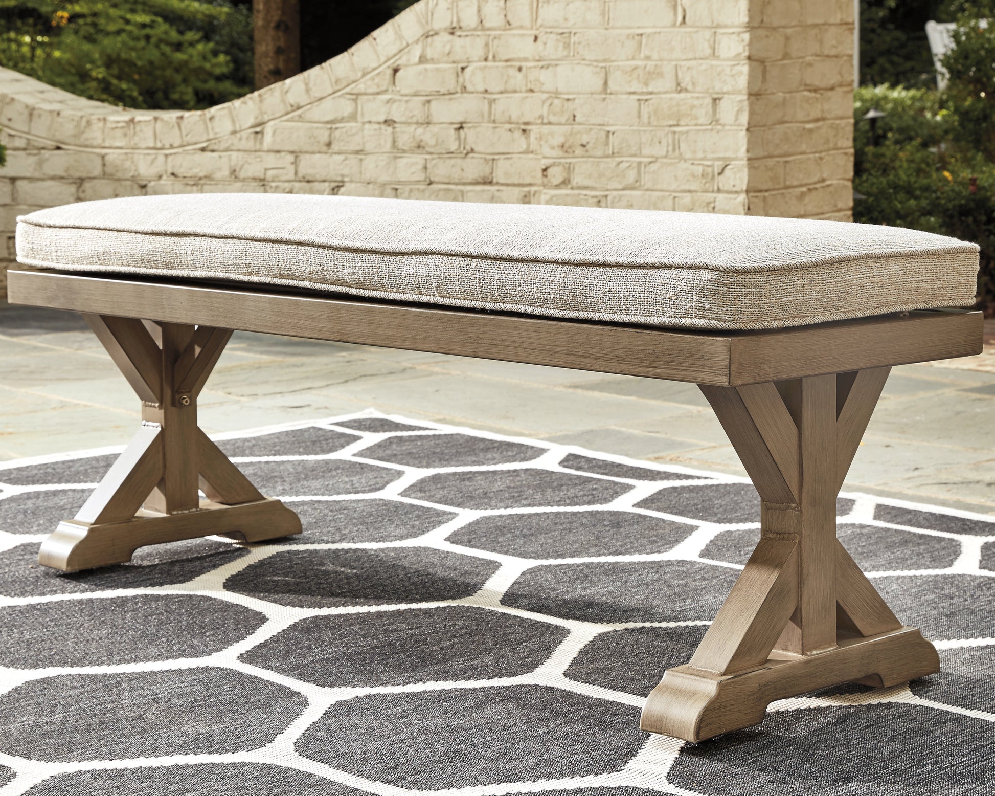 Auburndale Furniture Outlet - Ashley Furniture - Beachcroft Outdoor - Bench with Cushion / Beige - P791-600