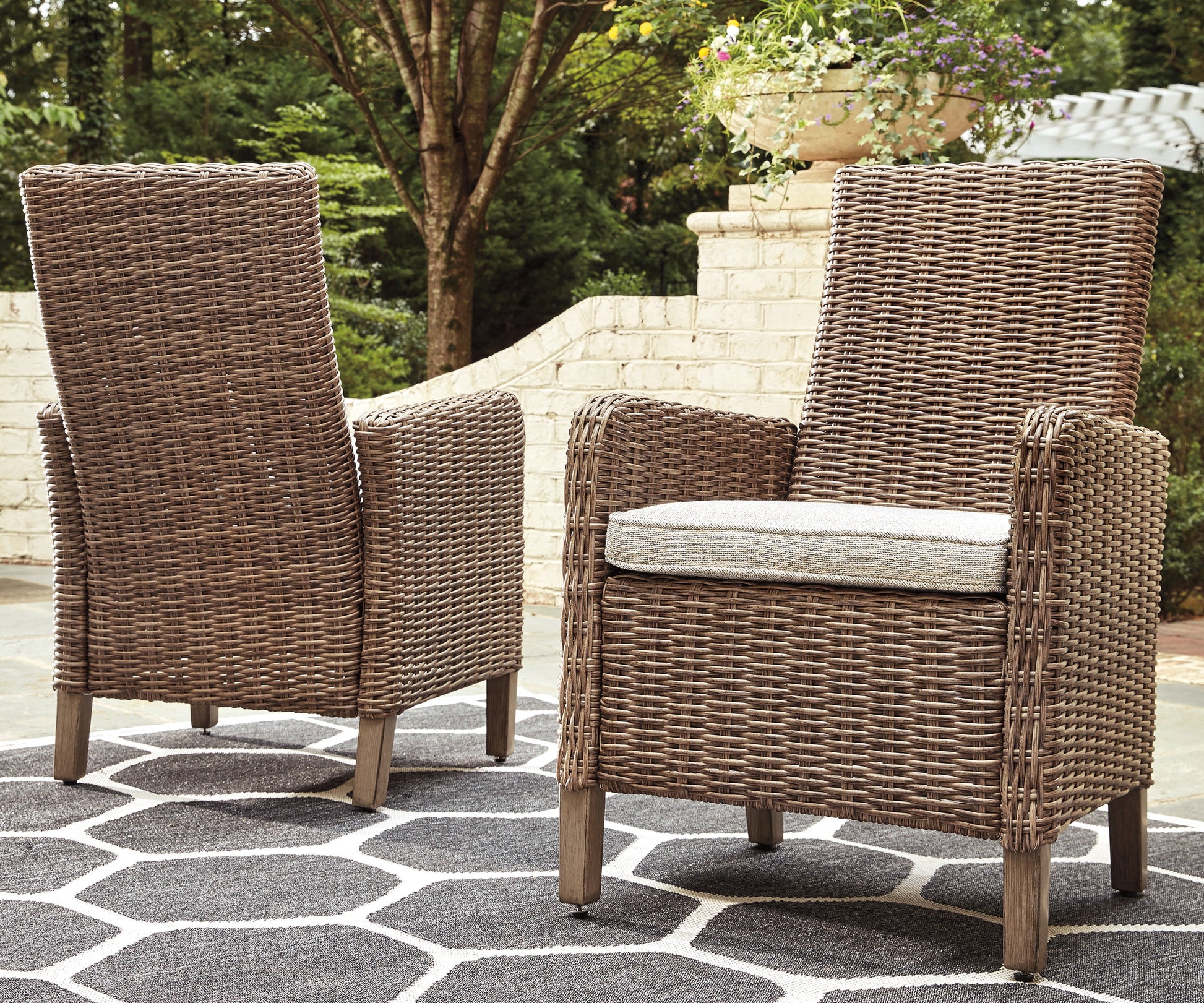 Auburndale Furniture Outlet - Ashley Furniture - Beachcroft Outdoor - Arm Chair With Cushion (Set of 2) / Beige - P791-601A