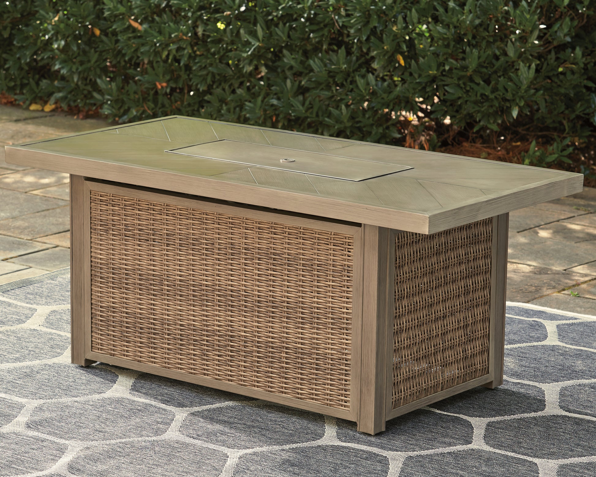 Auburndale Furniture Outlet - Ashley Furniture - Beachcroft Outdoor - Rectangular Fire Pit Table / Beige - P791-773