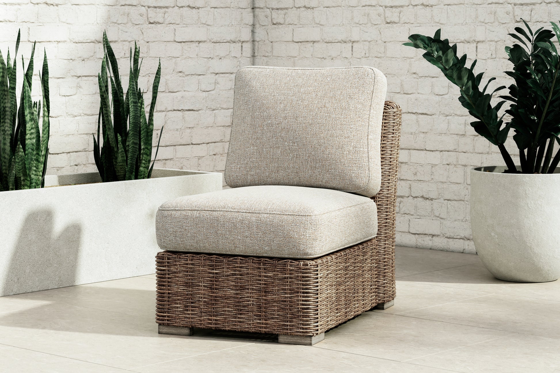 Auburndale Furniture Outlet - Ashley Furniture - Beachcroft Outdoor - Armless Chair w/Cushion / Beige - P791-846
