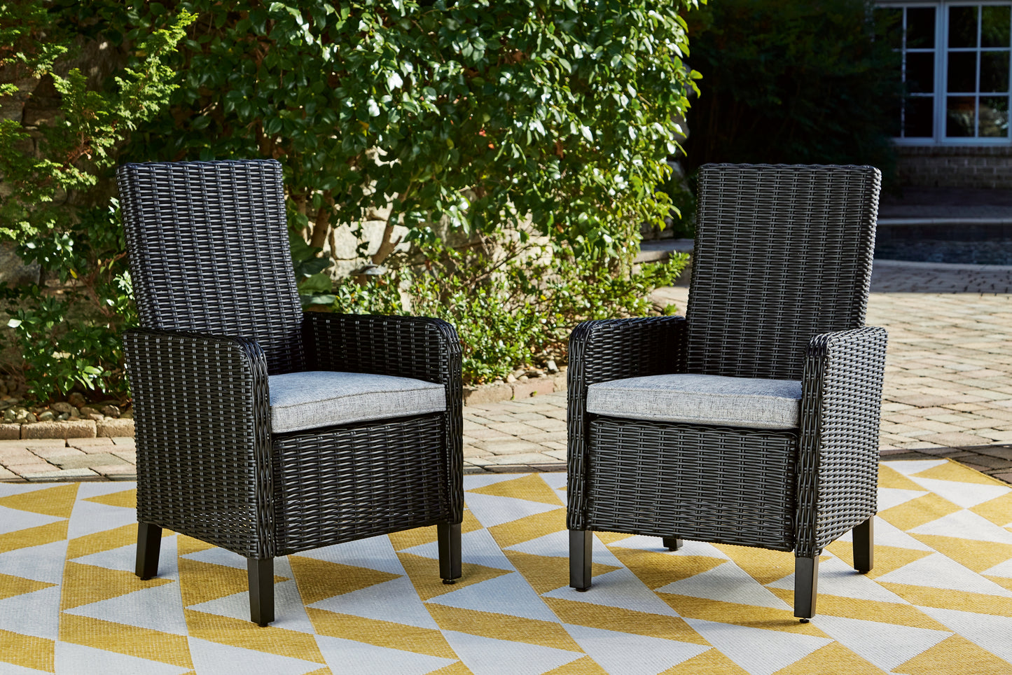 Auburndale Furniture Outlet - Ashley Furniture - Beachcroft Outdoor - Arm Chair With Cushion (Set of 2) / Black/Light Gray - P792-601A