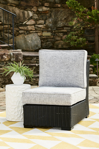 Auburndale Furniture Outlet - Ashley Furniture - Beachcroft Outdoor - Armless Chair w/Cushion / Black/Light Gray - P792-846