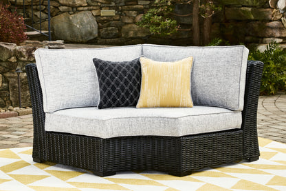 Auburndale Furniture Outlet - Ashley Furniture - Beachcroft Outdoor - Curved Corner Chair w/Cushion / Black/Light Gray - P792-851