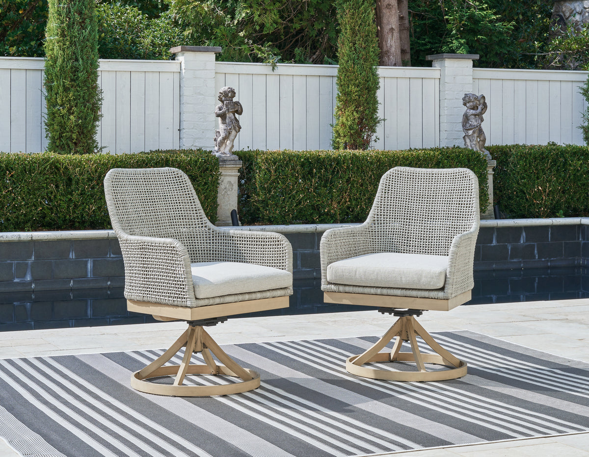 Auburndale Furniture Outlet - Ashley Furniture - Seton Creek Outdoor - Swivel Chair w/Cushion (Set of 2) / Gray - P798-602A