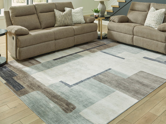 Auburndale Furniture Outlet - Ashley Furniture - Larkport Rug - Washable 5' x 7' Area Rug / Cream/Brown/Gray - R407412
