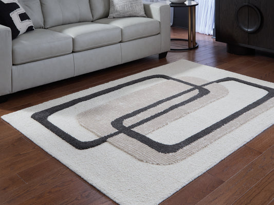Auburndale Furniture Outlet - Ashley Furniture - Davismour Rug - 5' x 7' Area Rug / Ivory/Taupe/Charcoal - R407562