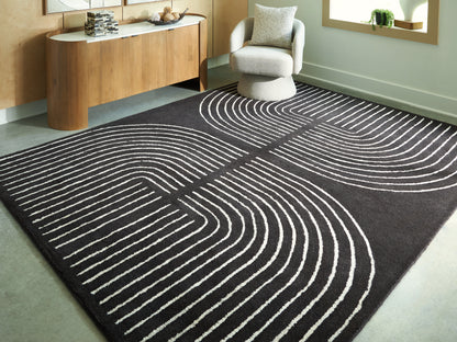 Auburndale Furniture Outlet - Ashley Furniture - Eldonmore Rug - 7'8" x 10' Area Rug / Black/Ivory - R407571