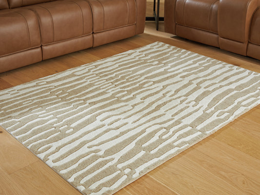 Auburndale Furniture Outlet - Ashley Furniture - Corrbell Rug - 5' x 7' Area Rug / Beige/White - R407632