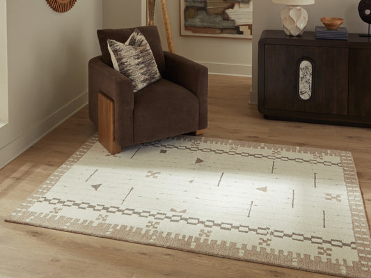 Auburndale Furniture Outlet - Ashley Furniture - Dot Rug - 7'8" x 10' Area Rug / Cream/Brown/Taupe - R407651