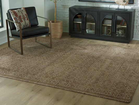 Auburndale Furniture Outlet - Ashley Furniture - Merrittman Rug - 7'8" x 10' Area Rug / Brown/Ivory - R407701