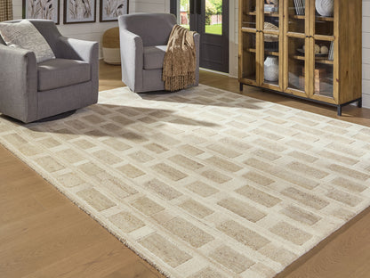 Auburndale Furniture Outlet - Ashley Furniture - Lisgrove Rug - 7'8" x 10' Area Rug / Tan/Brown/White - R407711