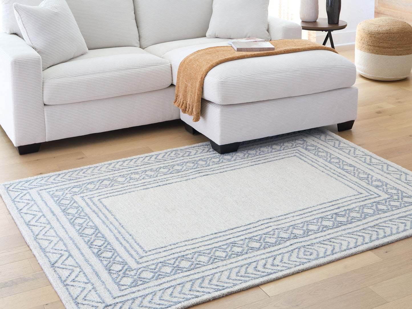 Auburndale Furniture Outlet - Ashley Furniture - Azelhurst Rug - 5' x 7' Area Rug / Blue/Ivory/Gray - R407852