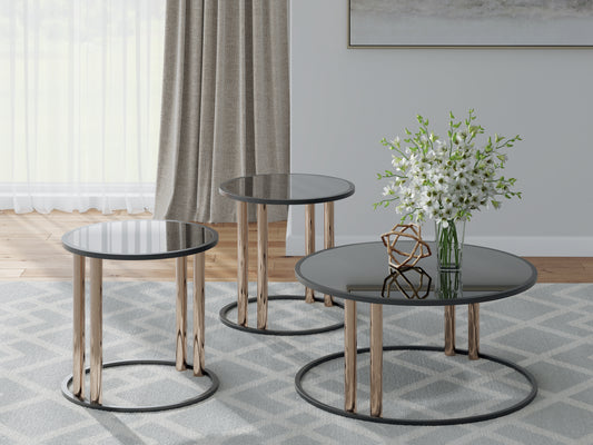 Auburndale Furniture Outlet - Ashley Furniture - Hannerly Table (Set of 3) - Occasional Table Set (3/CN) / Black/Gold Finish - T219-13
