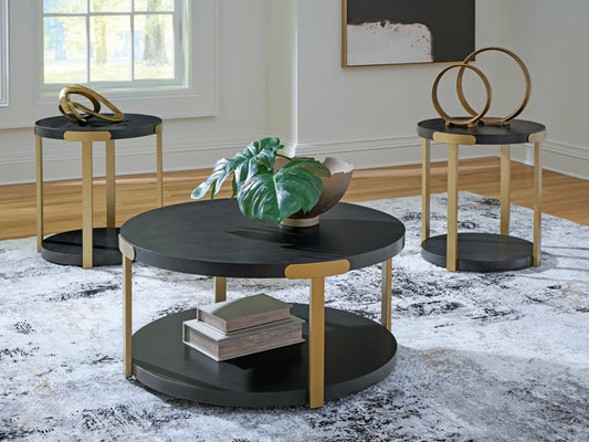 Auburndale Furniture Outlet - Ashley Furniture - Shylore Table (Set of 3) - Occasional Table Set (3/CN) / Black/Brass Finish - T410-13