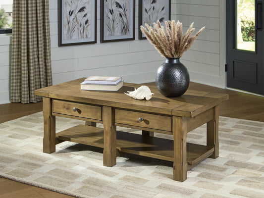 Auburndale Furniture Outlet - Ashley Furniture - Vandenmore Coffee Table - Rectangular Cocktail Table / Medium Brown - T539-1