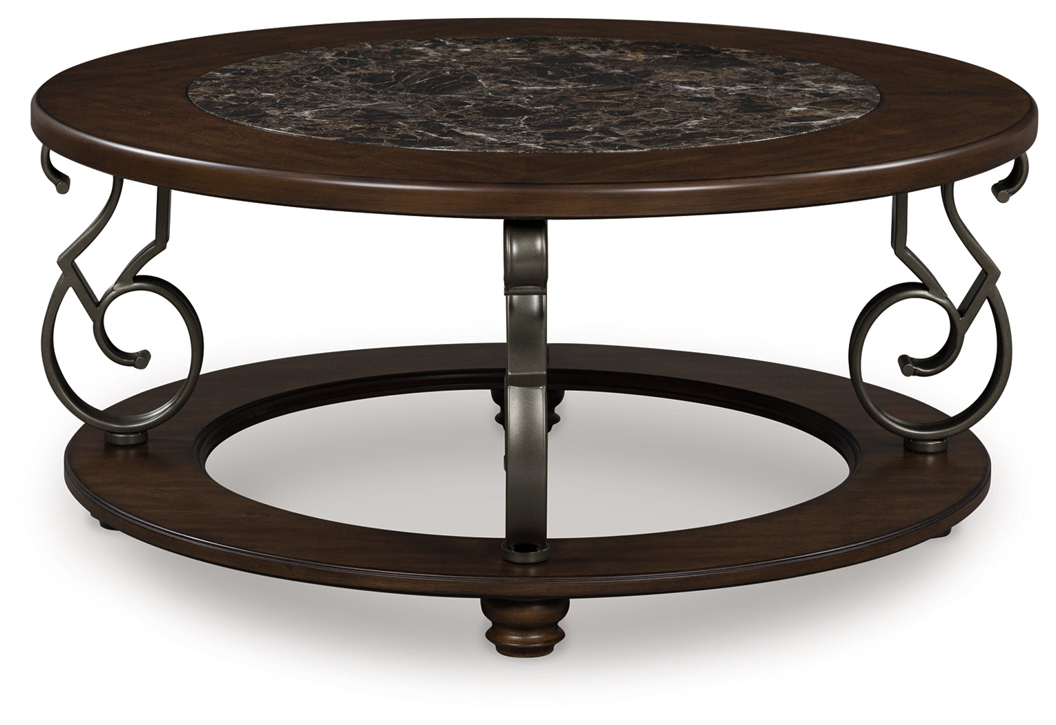 Auburndale Furniture Outlet - Ashley Furniture - Frallyn Coffee Table - Round Cocktail Table / Dark Brown - T623-8