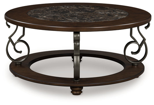Auburndale Furniture Outlet - Ashley Furniture - Frallyn Coffee Table - Round Cocktail Table / Dark Brown - T623-8