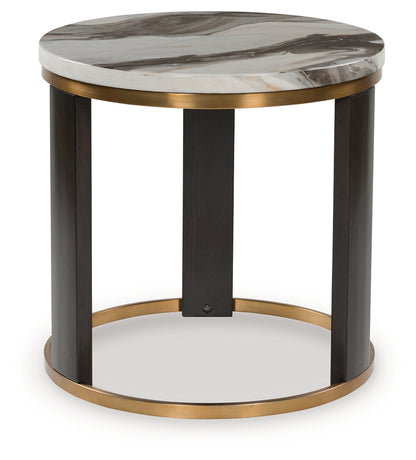 Auburndale Furniture Outlet - Ashley Furniture - Jazmore End Table - Round End Table / Brown/Brass Finish - T671-6