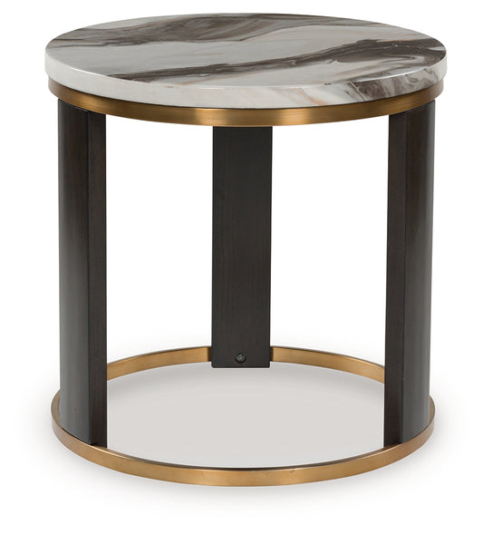 Auburndale Furniture Outlet - Ashley Furniture - Jazmore End Table - Round End Table / Brown/Brass Finish - T671-6