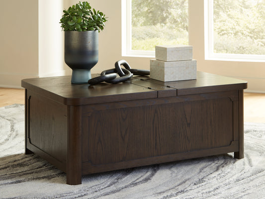 Auburndale Furniture Outlet - Ashley Furniture - Breckington Coffee Table With Storage - Cocktail Table with Storage / Dark Brown - T678-20