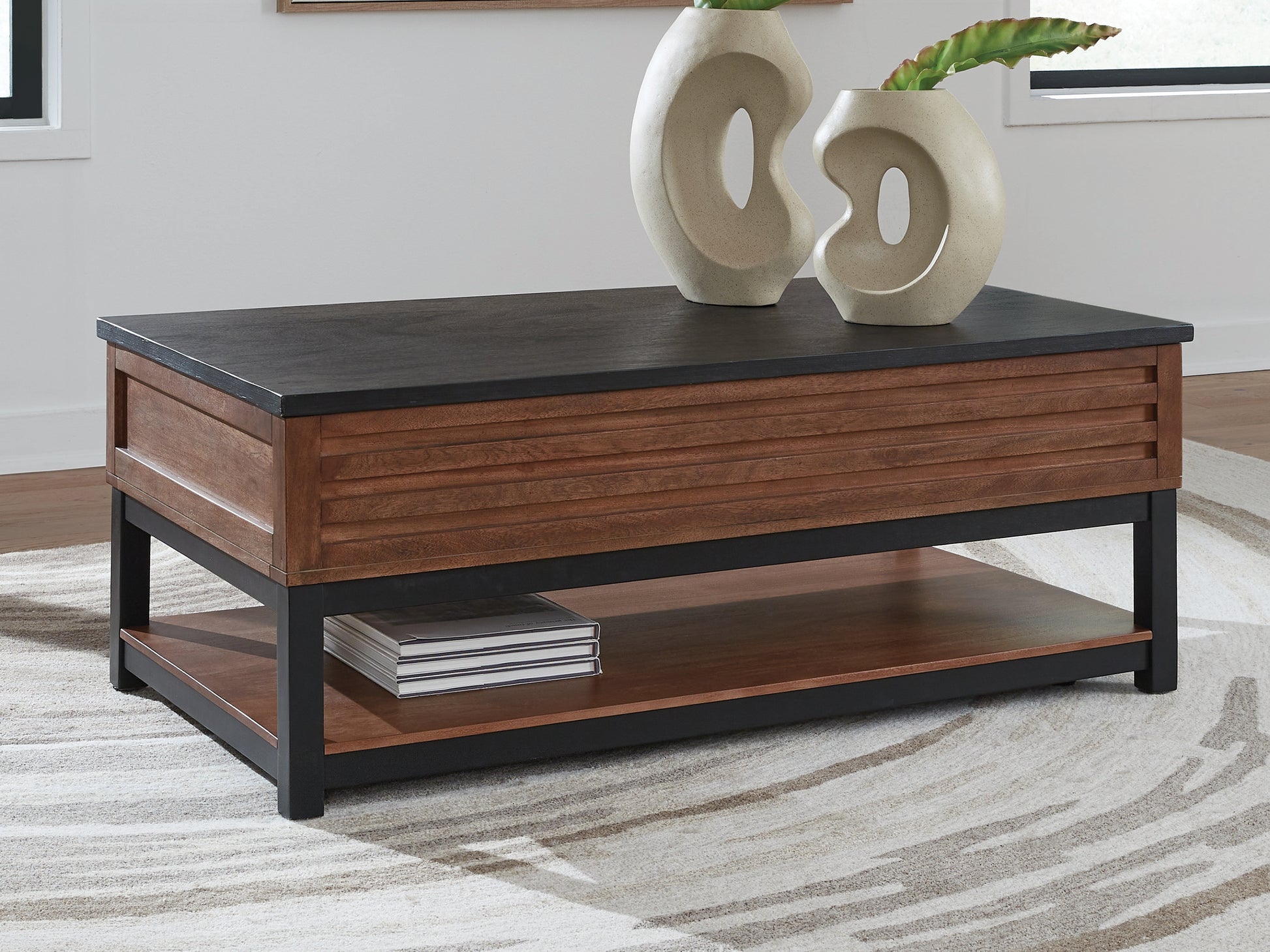 Auburndale Furniture Outlet - Ashley Furniture - Kallari Lift-Top Coffee Table - Lift Top Cocktail Table / Warm Brown/Black - T737-9