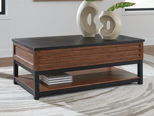 Auburndale Furniture Outlet - Ashley Furniture - Kallari Lift-Top Coffee Table - Lift Top Cocktail Table / Warm Brown/Black - T737-9
