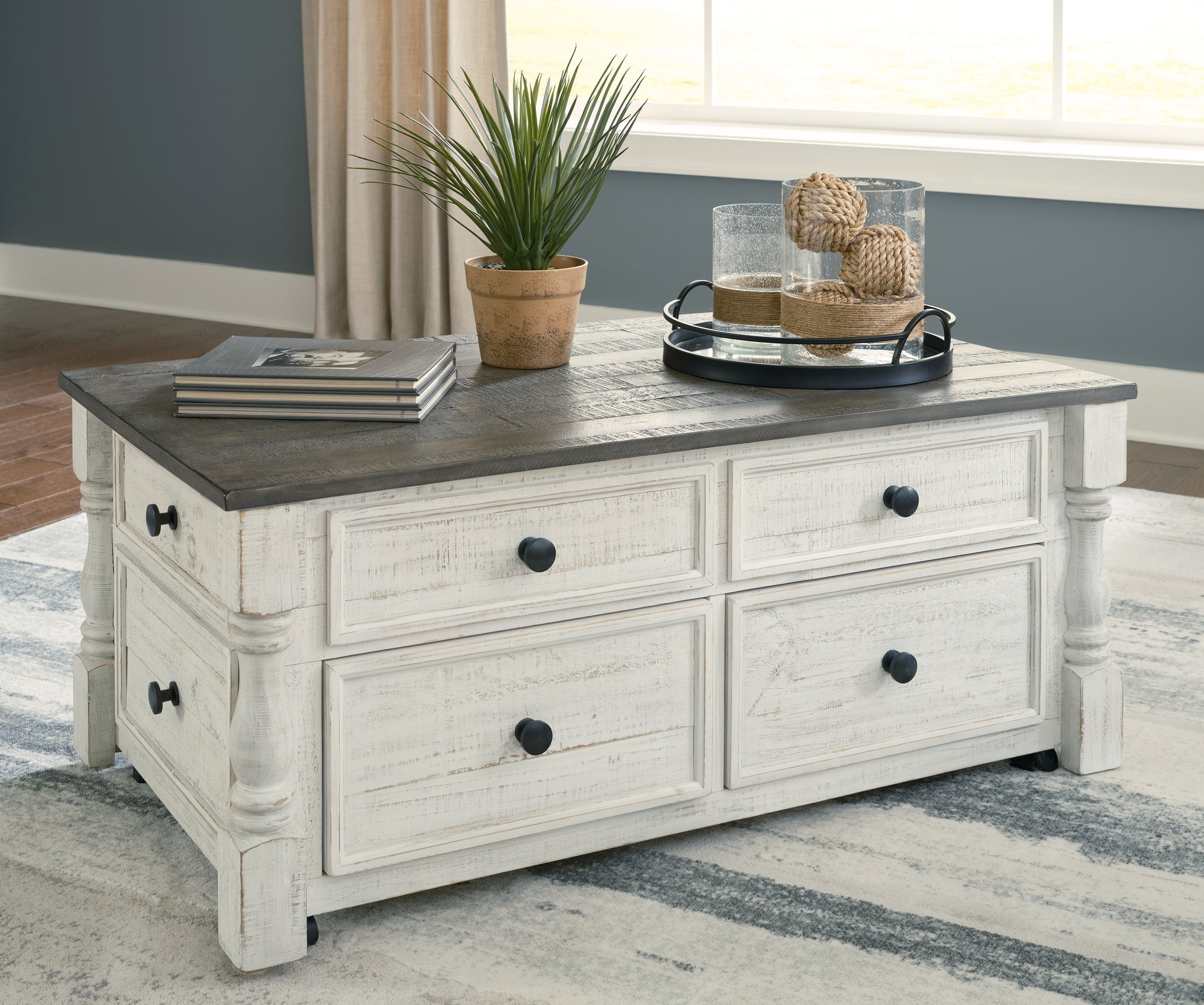 Auburndale Furniture Outlet - Ashley Furniture - Havalance Lift-Top Coffee Table - Lift Top Cocktail Table / White/Gray - T994-20
