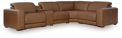 Auburndale Furniture Outlet - Ashley Furniture - Magic Man Sectional - 5-Piece Power Reclining Sectional with Console / Caramel - PCU10700S12