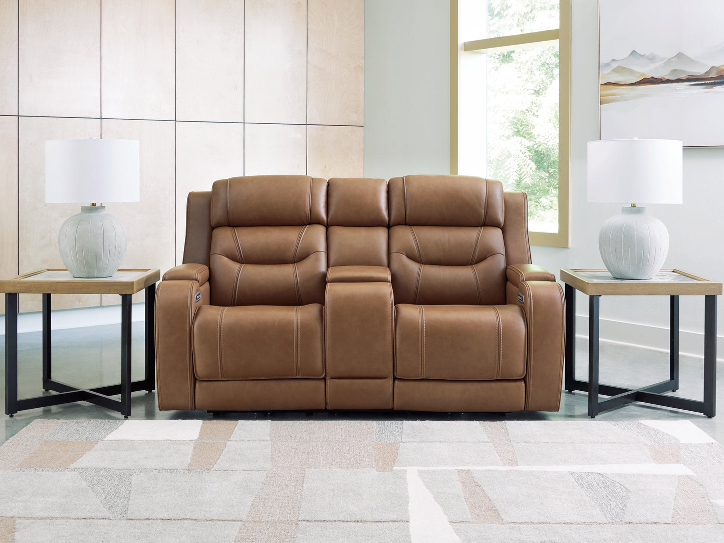 Auburndale Furniture Outlet - Ashley Furniture - Knightington Living Room - PWR REC Love w/Audio Seating / Caramel - PCU1160018A