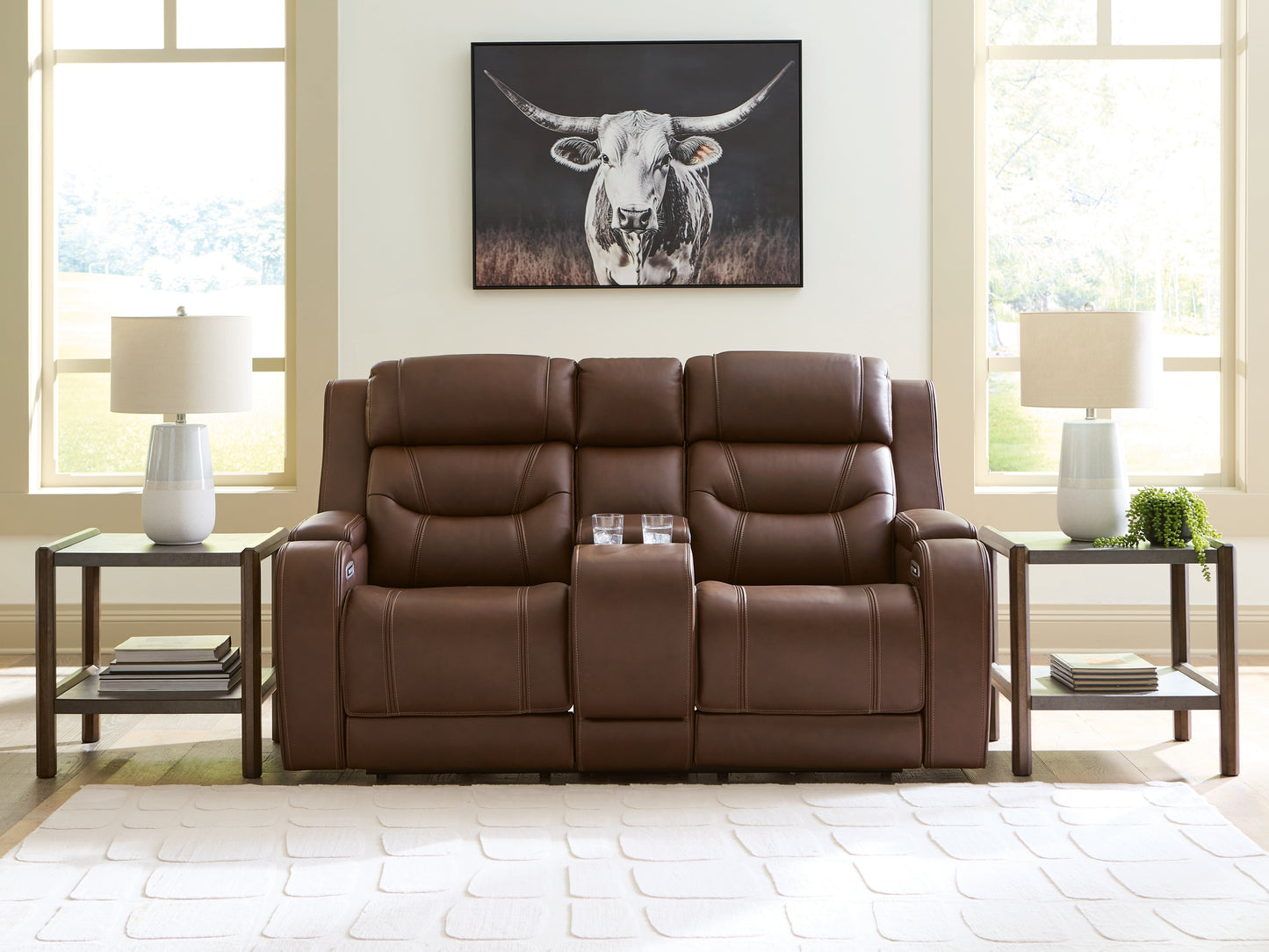 Auburndale Furniture Outlet - Ashley Furniture - Knightington Living Room - PWR REC Love w/Audio Seating / Brown - PCU1160218A
