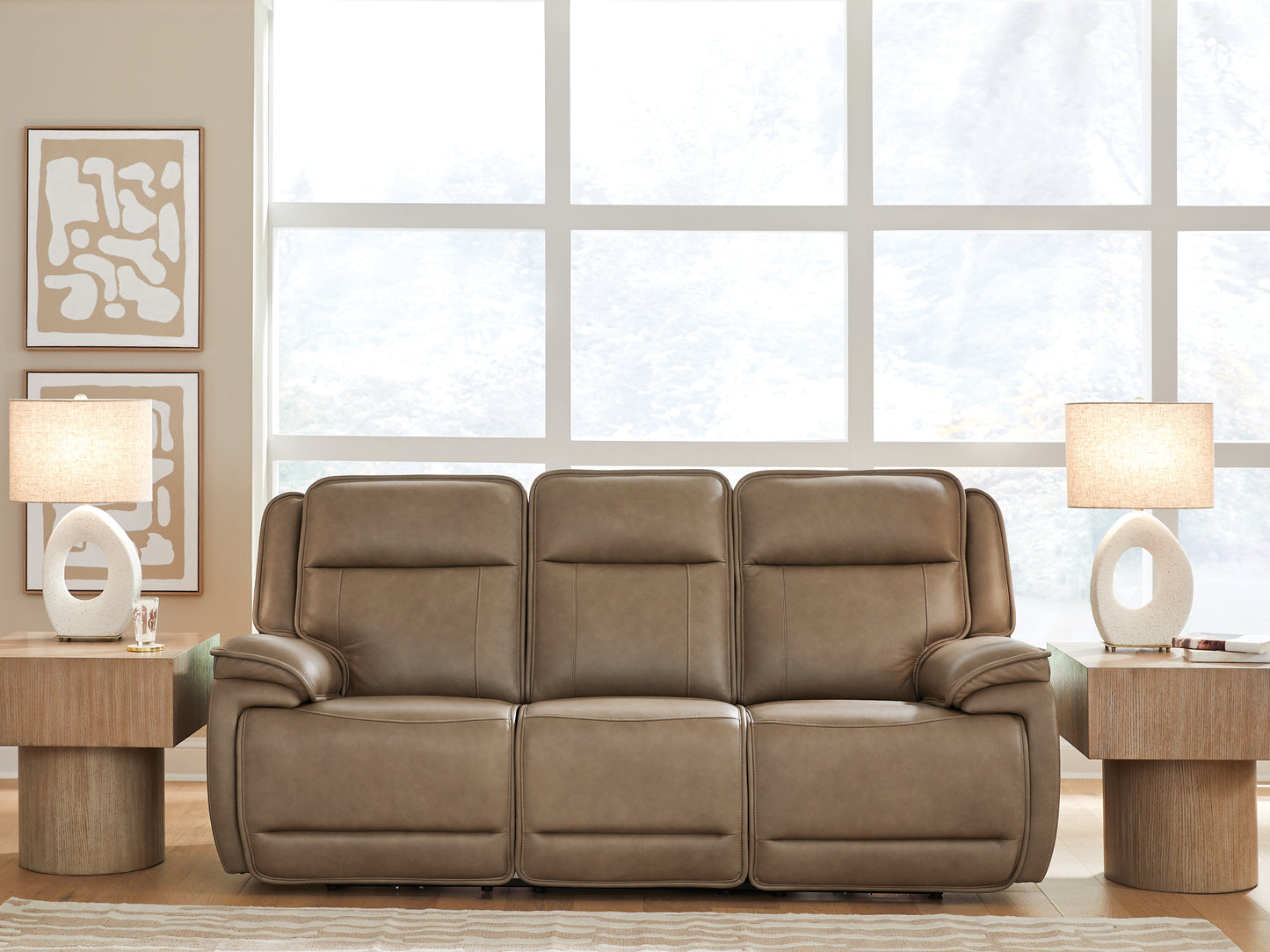 Auburndale Furniture Outlet - Ashley Furniture - Glencroft Living Room - PWR REC Sofa with ADJ Headrest / Sahara - PCU1240015