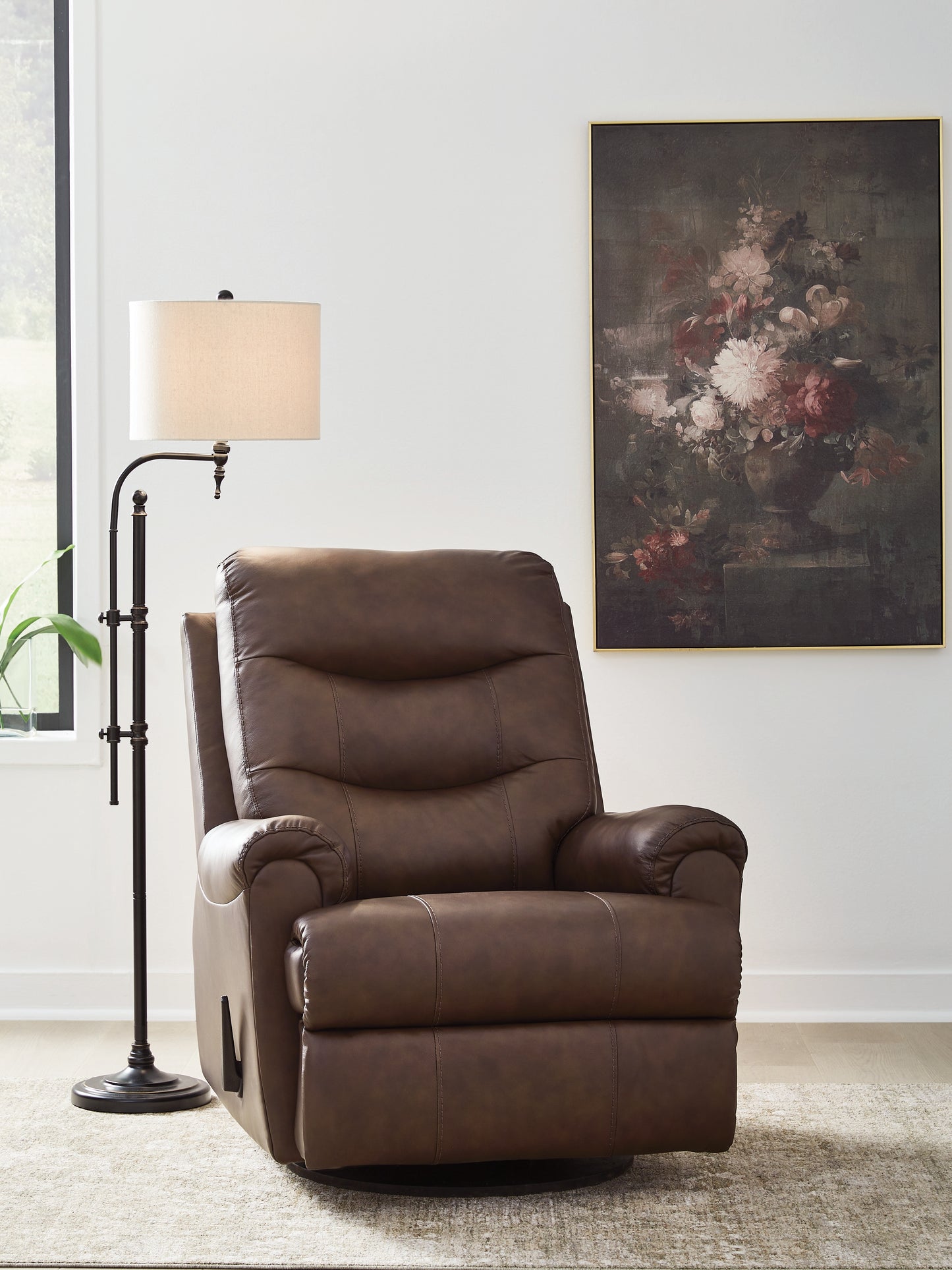Auburndale Furniture Outlet - Ashley Furniture - Flynwood Living Room - Swivel Glider Recliner / Espresso - PCU1340061