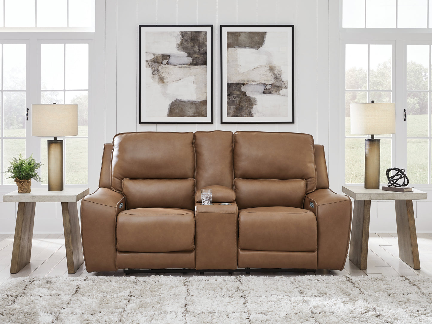 Auburndale Furniture Outlet - Ashley Furniture - DeepWakes Living Room - PWR REC Loveseat/CON/ADJ HDRST / Caramel - PCU6260618