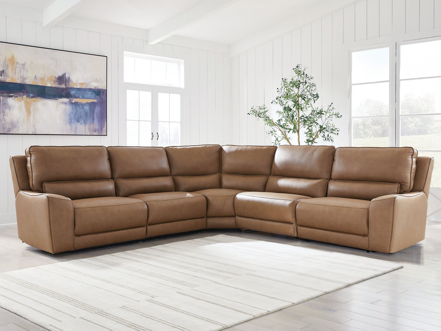 Auburndale Furniture Outlet - Ashley Furniture - DeepWakes Sectional - 5-Piece Power Reclining Sectional / Caramel - PCU62606S8