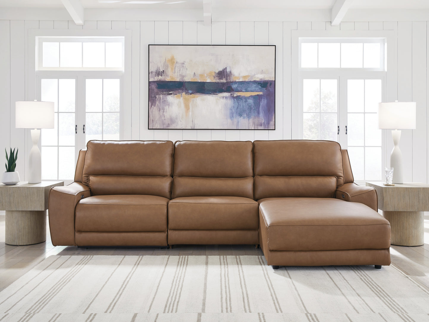 Auburndale Furniture Outlet - Ashley Furniture - DeepWakes Sectional - 3-Piece Reclining Sofa Chaise / Caramel - PCU62606S22