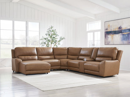 Auburndale Furniture Outlet - Ashley Furniture - DeepWakes Sectional - 6-Piece Power Reclining Sectional with Chaise / Caramel - PCU62606S19